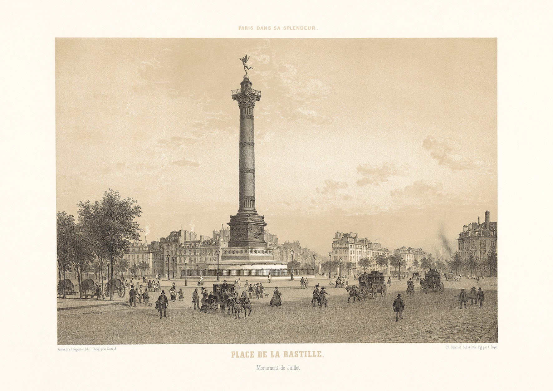 PLACE DE LA BASTILLE - PARIS LITHOGRAPH, C.1860