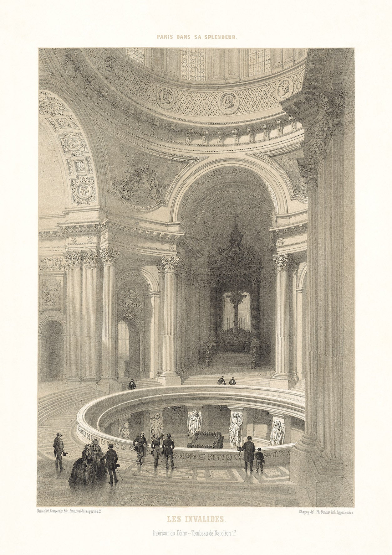 LES INVALIDES - TOMBEAU DE NAPOLÉON, PARIS LITHOGRAPH, C.1860