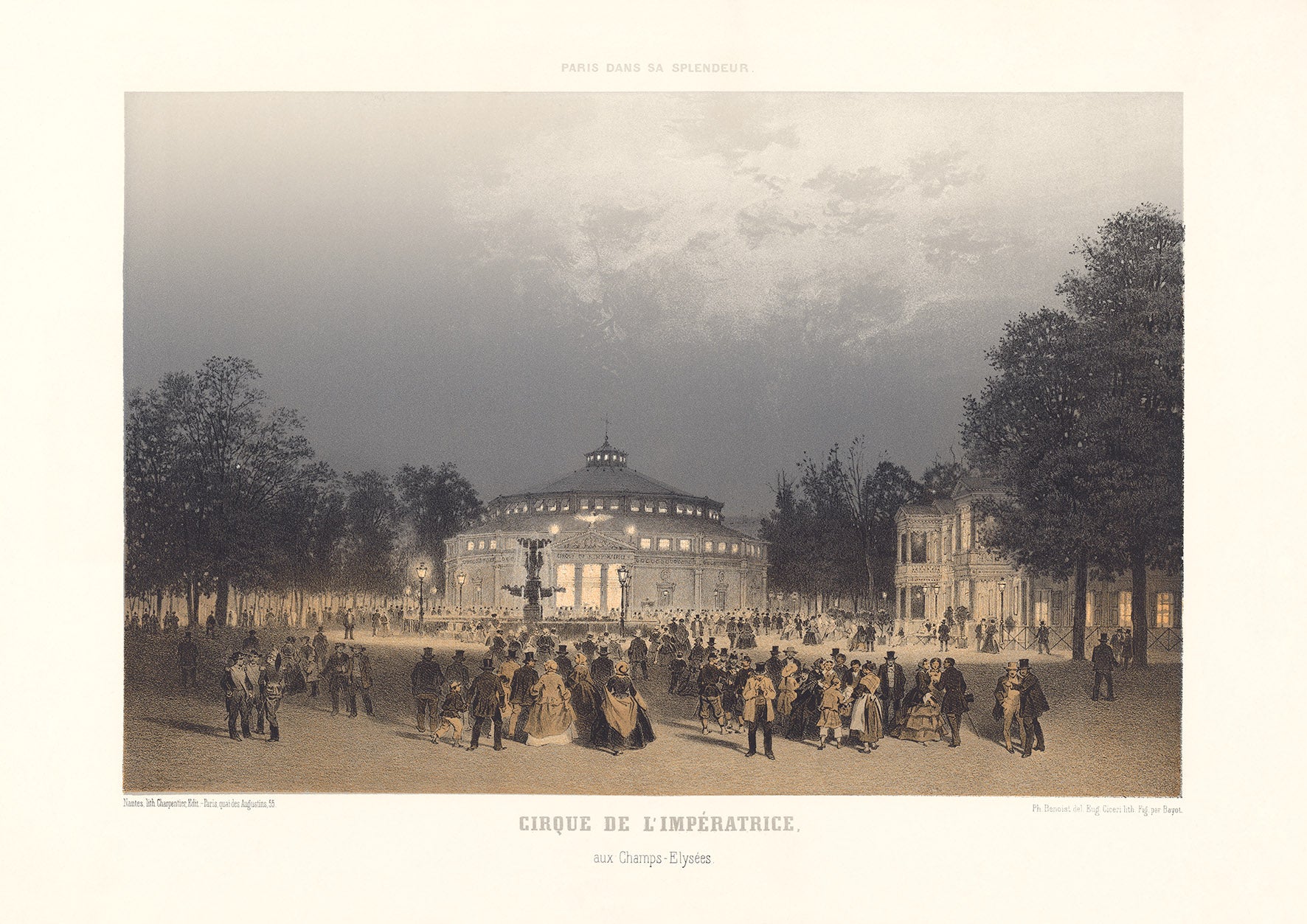 CIRQUE DE L’IMPÉRATRICE - CHAMPS-ÉLYSÉES, PARIS LITHOGRAPH, C.1860