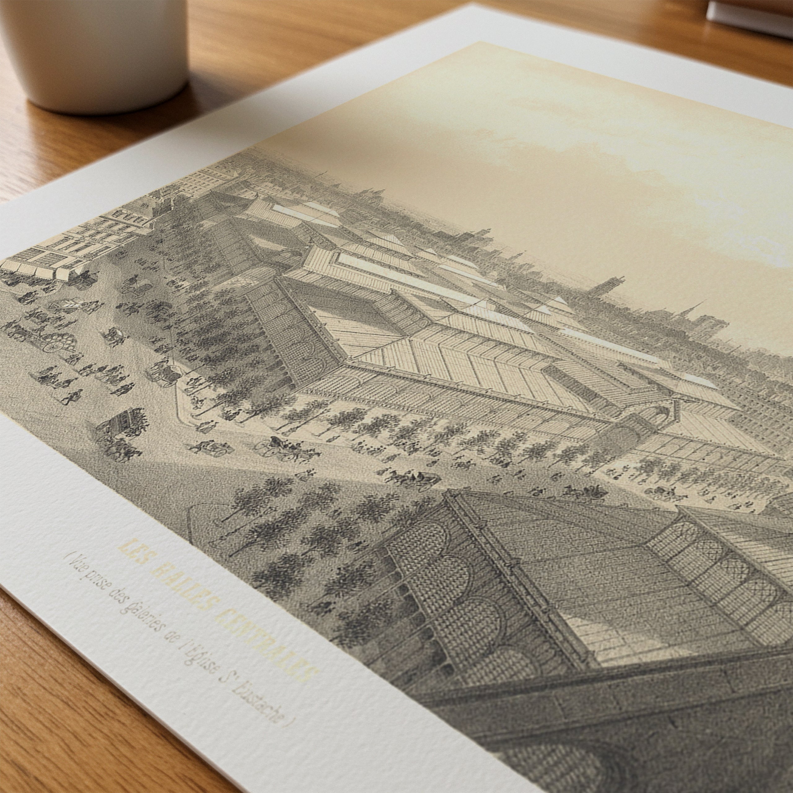 LES HALLES CENTRALES - PARIS LITHOGRAPH, C.1860